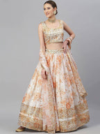 Tulsi Art Off White & Peach-Coloured Embellished Sequinned Semi-Stitched Myntra Lehenga | Grocsy