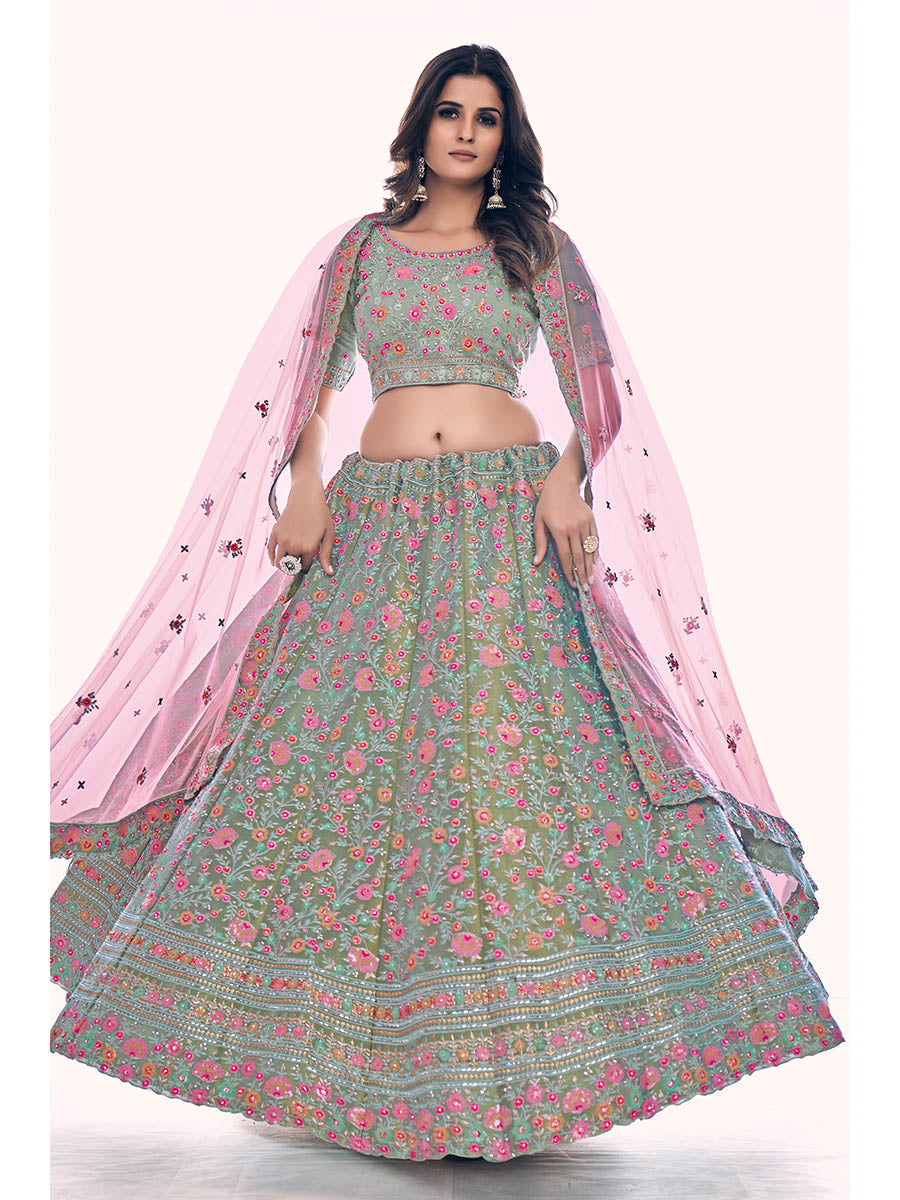 Myra Green Gota Silk Embroidered Designer Lehenga Choli | Grocsy
