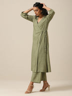 trueBrowns Sage Slub Texture Angrakha Pant Set | Relove | Grocsy