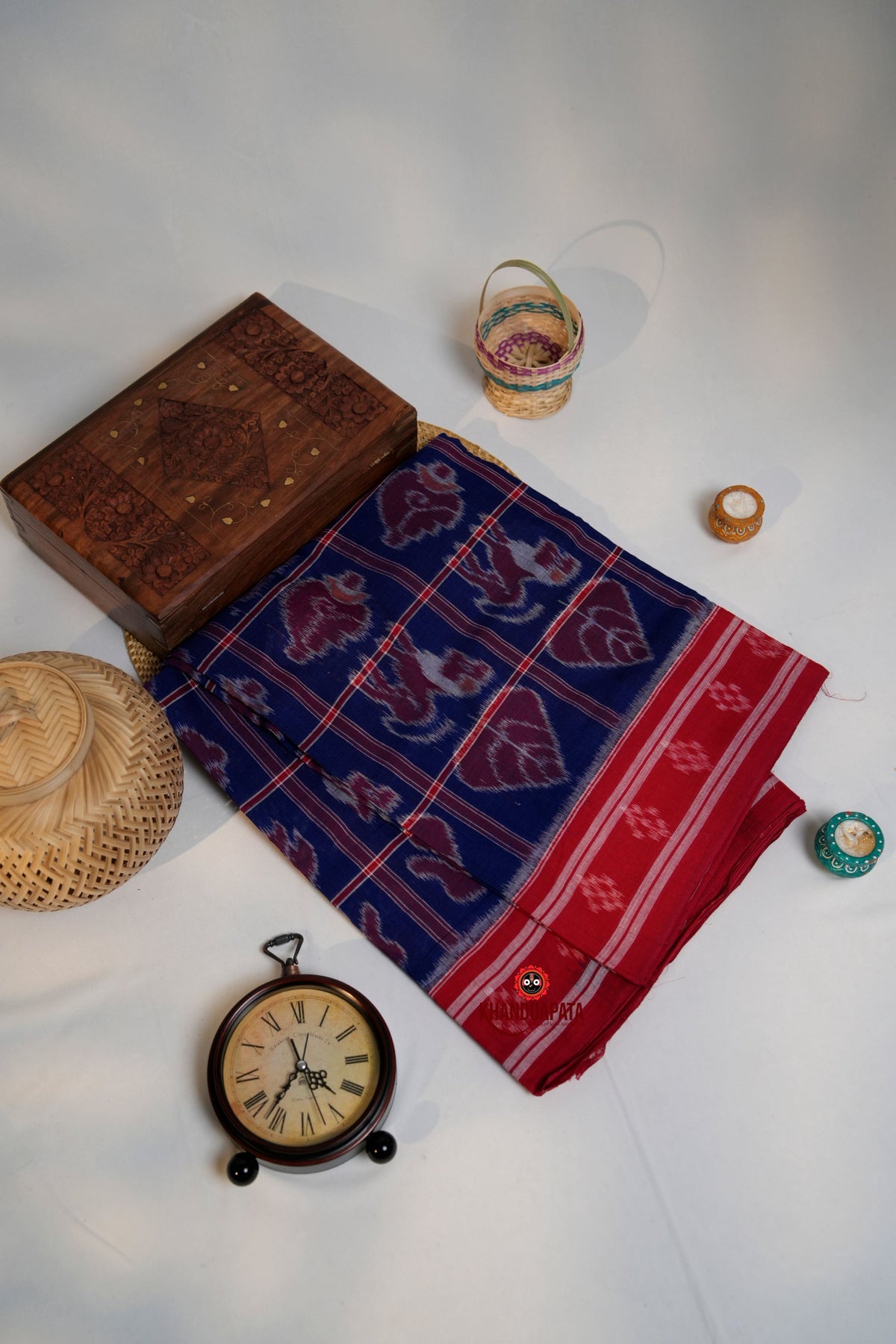 khanduapata Blue & Red Colour Navakothi Design Cotton Saree For Women | Grocsy
