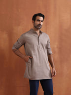 trueBrowns Men's Beige Cotton Short Kurta | Grocsy
