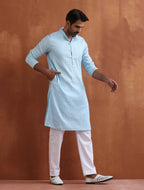 trueBrowns Men's Blue Sequin Chanderi Kurta | Grocsy