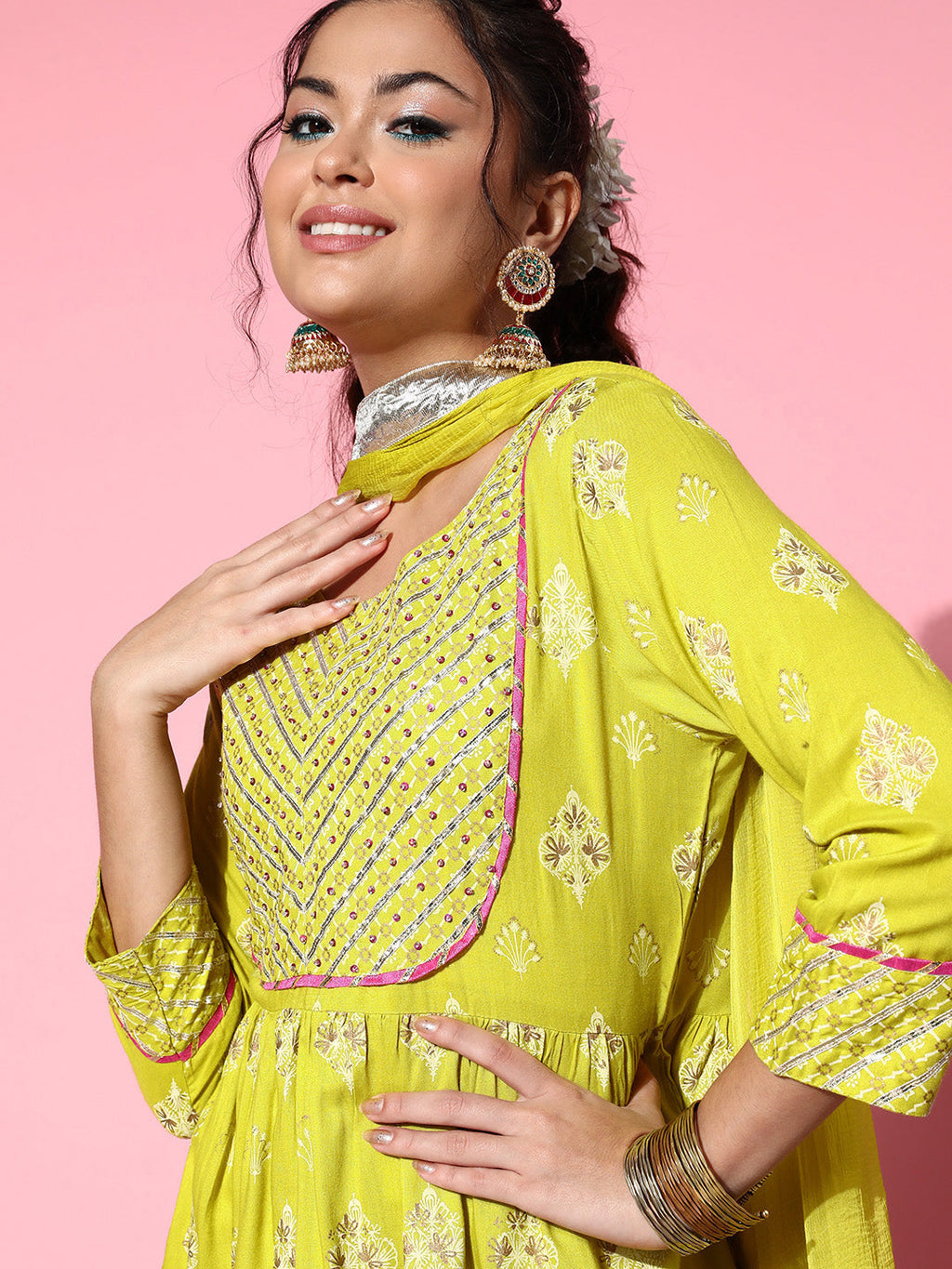 InWeave Women's Light Green Gota Work Kurta Sharara Set | Grocsy