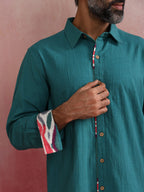 trueBrowns Men's Teal Cotton Shirt | Grocsy