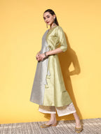 Ahalyaa Women Green Art Silk Fluid Tie-Up Kurta | Grocsy