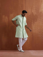 trueBrowns Men's Green Sequin Chanderi Kurta | Grocsy