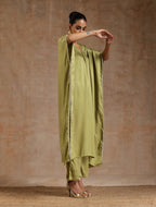 trueBrowns Light Green Modal Satin Kaftan Kurta Set | Grocsy