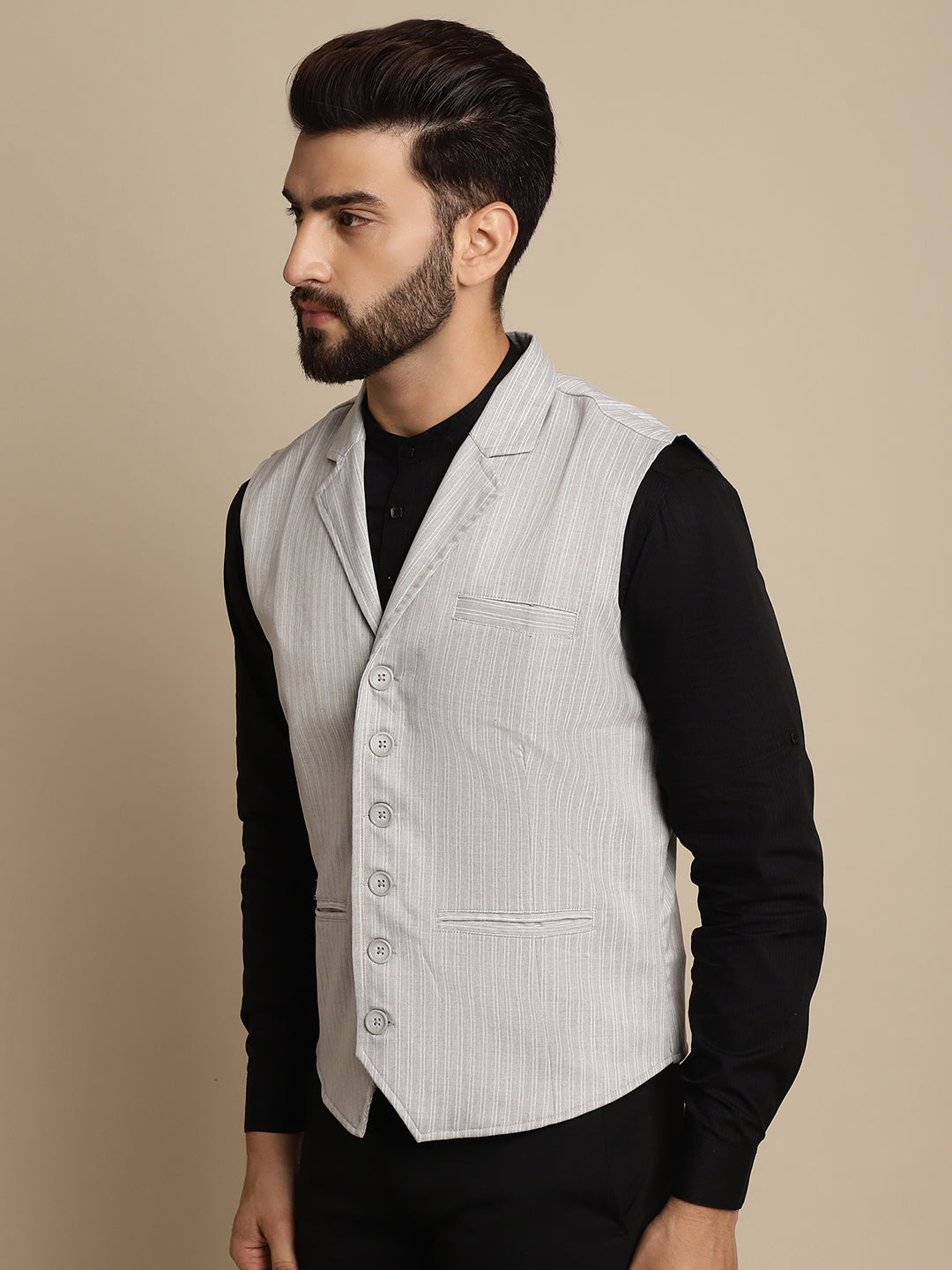 Even Apparels Men's Grey Waistcoat with Notched Lapel | Grocsy