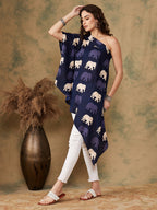 InWeave Women's Blue Elephant Print Oneshoulder Top | Grocsy
