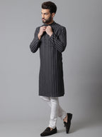 Even Apparels Black Pure Cotton Kurta With Band Collar | Grocsy