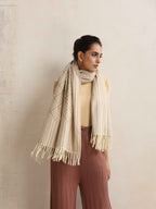 trueBrowns Beige Geometric Woollen Stole | Grocsy
