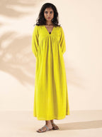 trueBrowns Lime Cotton Dobby Flared Dress | Grocsy