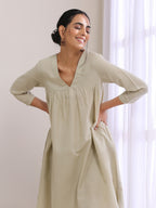 trueBrowns Light Grey Slub Gathered Kurta Pant Set | Grocsy