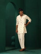 trueBrowns Men's Ivory Blue Multi color Floral Cotton Co-ord Set | Grocsy