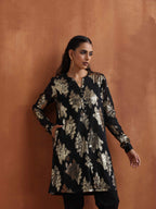 trueBrowns Black Metallic Straight Kurta Co-ord Set | Grocsy