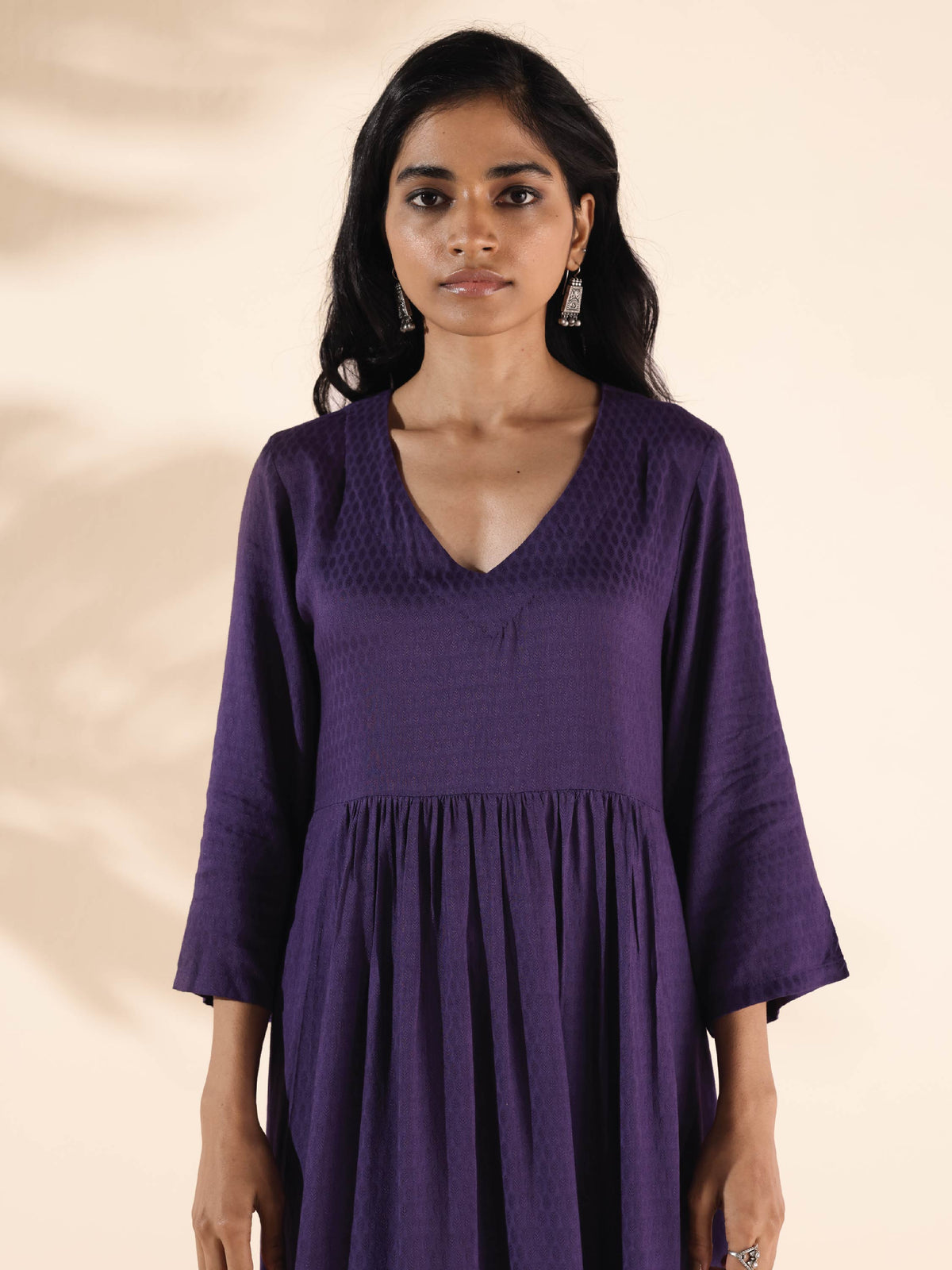 trueBrowns Purple Viscose Dobby Slit Kurta Pant Set | Grocsy