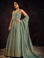 Myra Olive Real Georgette Designer Gown Style Suit | Grocsy