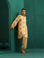 trueBrowns Beige Floral Bunch Muslin Silk Printed Relaxed Co-ord Set | Grocsy