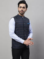 Even Apparels Men's Blue Nehru Jacket With Welt Pockets | Grocsy