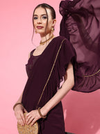 Ahalyaa Ruffled Poly Georgette Saree | Grocsy