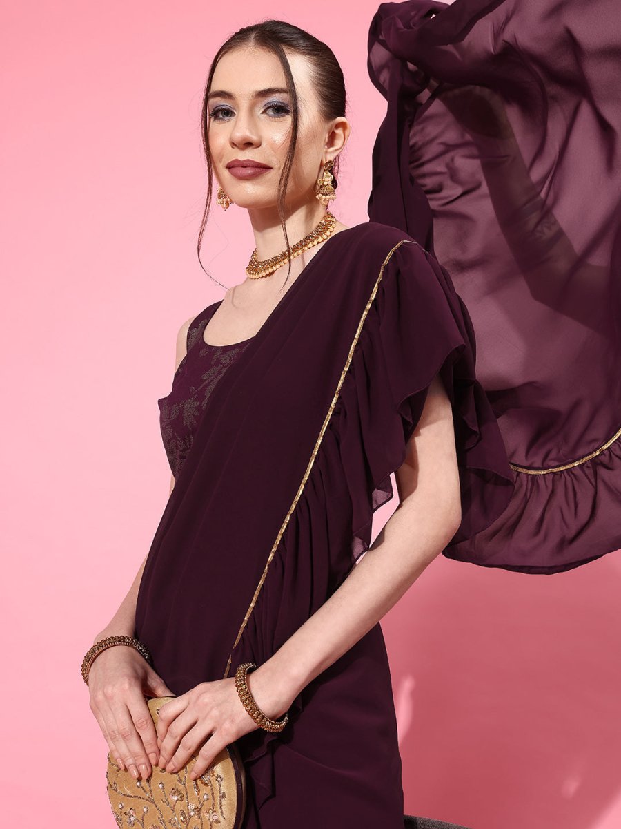 Ahalyaa Ruffled Poly Georgette Saree | Grocsy