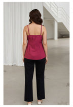Myshka Women Mauve Linen Shoulder Strap Pleated Top | Grocsy