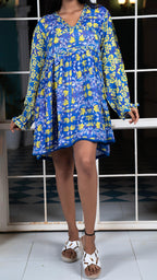 Noroke Cupro Muslin Blue Pottery Tunic Dress | Grocsy