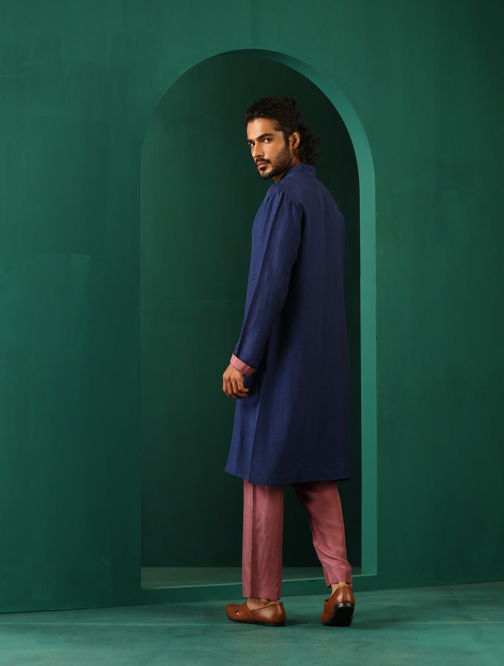 trueBrowns Men's Blue Silk Long Kurta | Grocsy