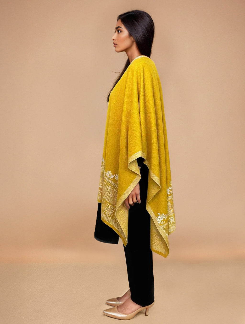 trueBrowns Yellow Woollen Kaftan Cape | Grocsy