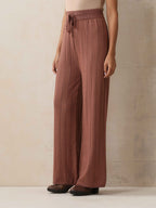 trueBrowns Peach Woollen Flared Pants | Grocsy