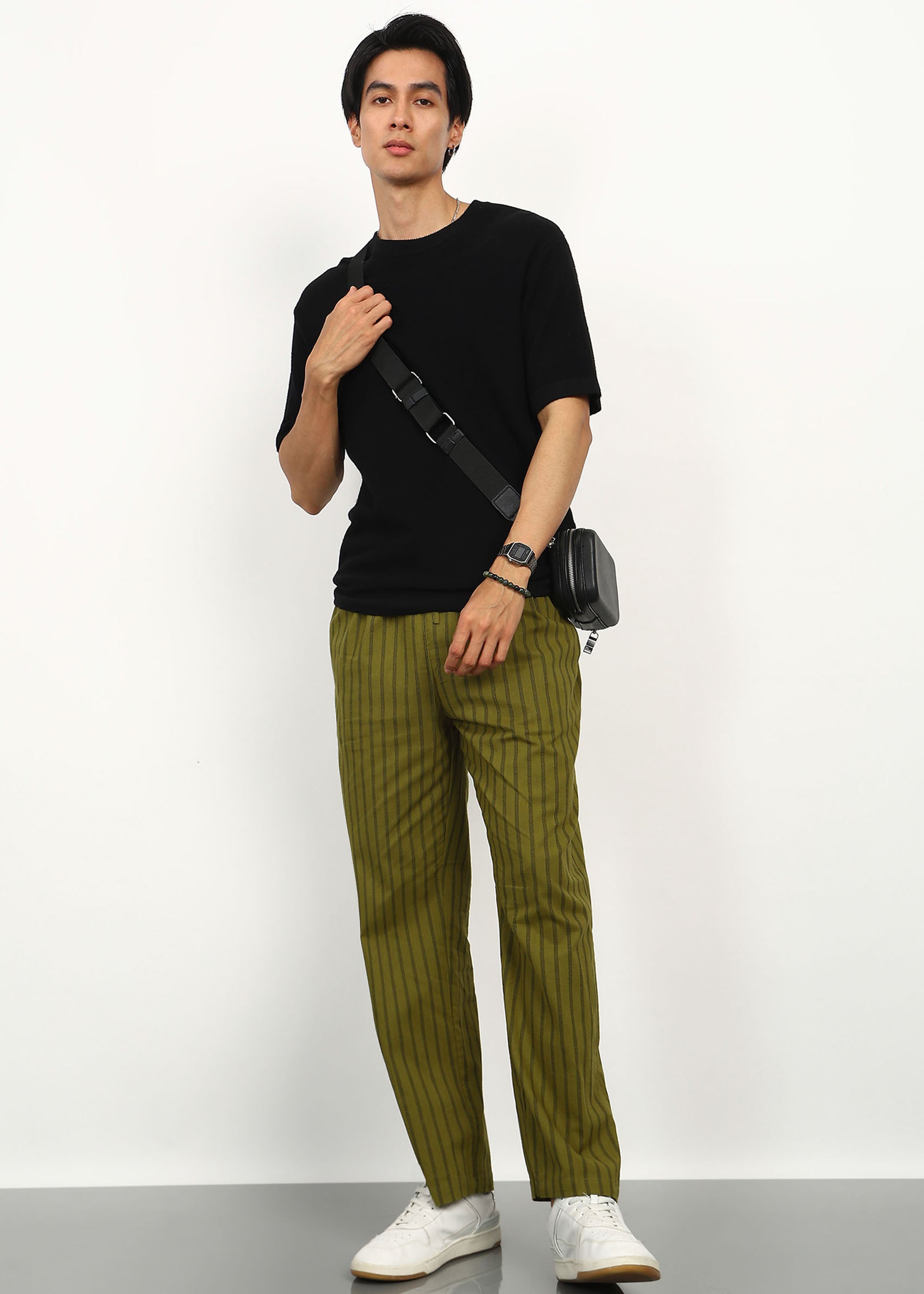 Fabmade Olive Stripe Linen Trouser | Grocsy