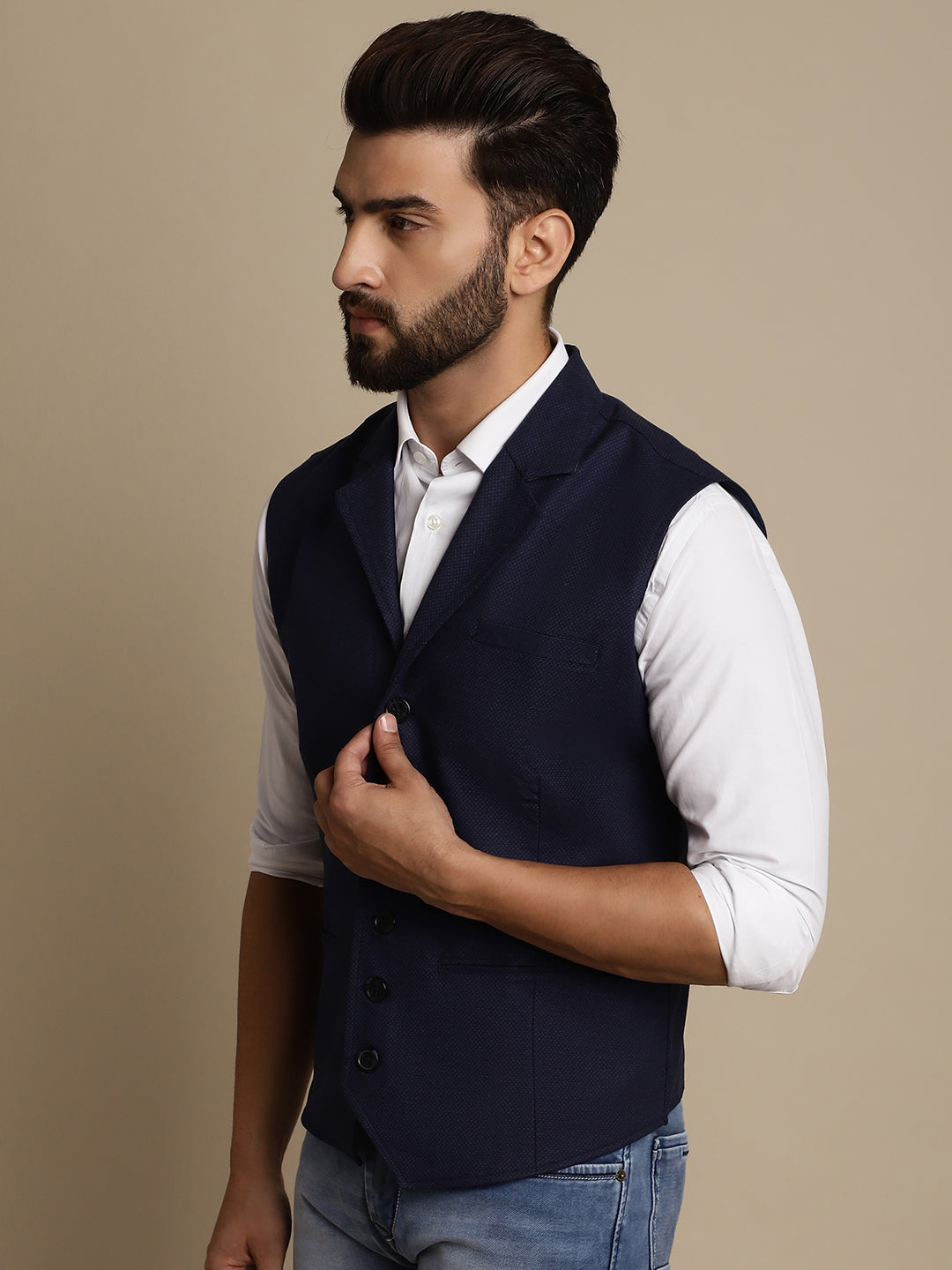 Even Apparels Men's Blue Waistcoat with Notched Lapel | Grocsy
