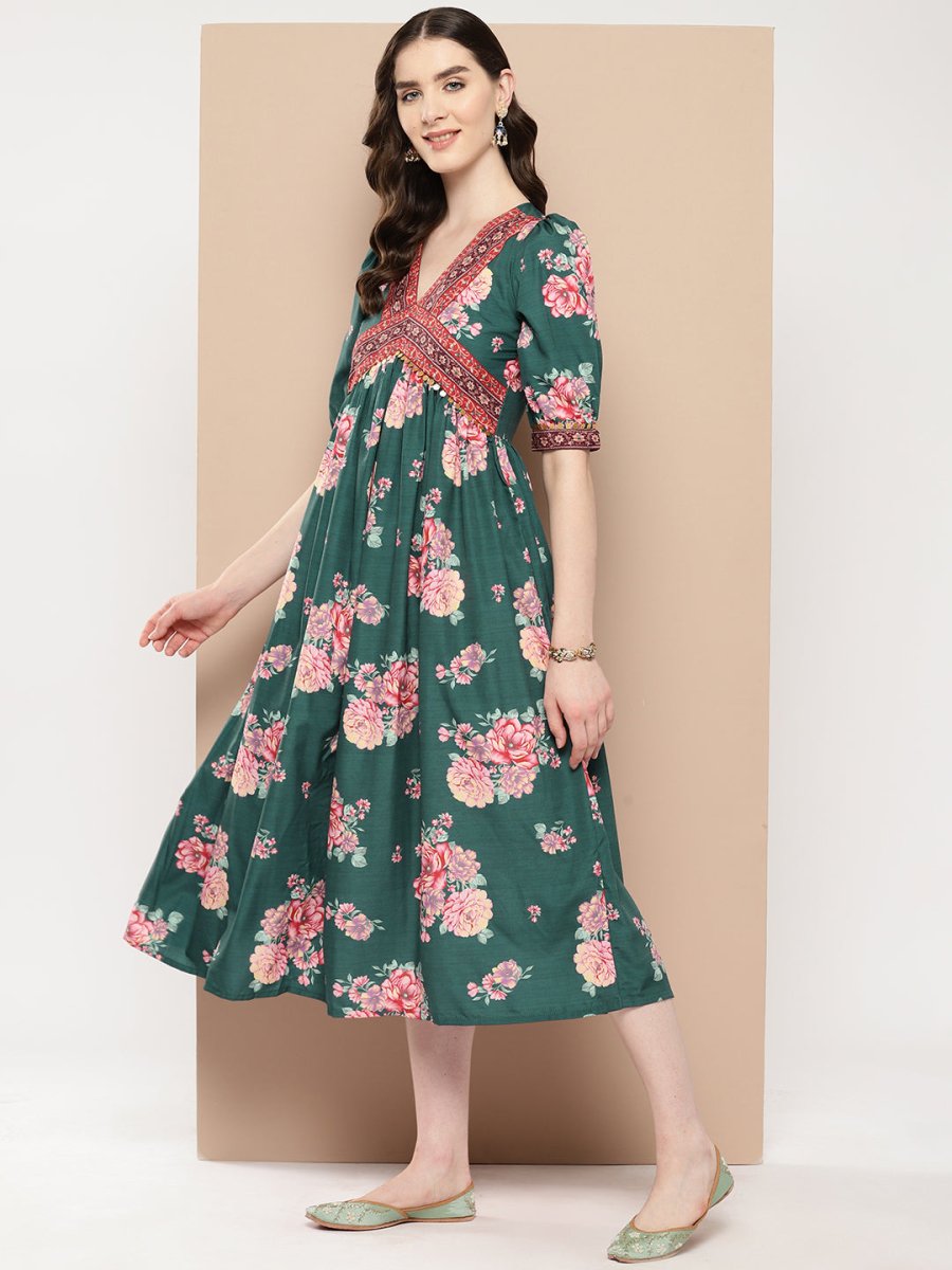 Ahalyaa Women Floral Printed Empire Ethnic Dress | Grocsy