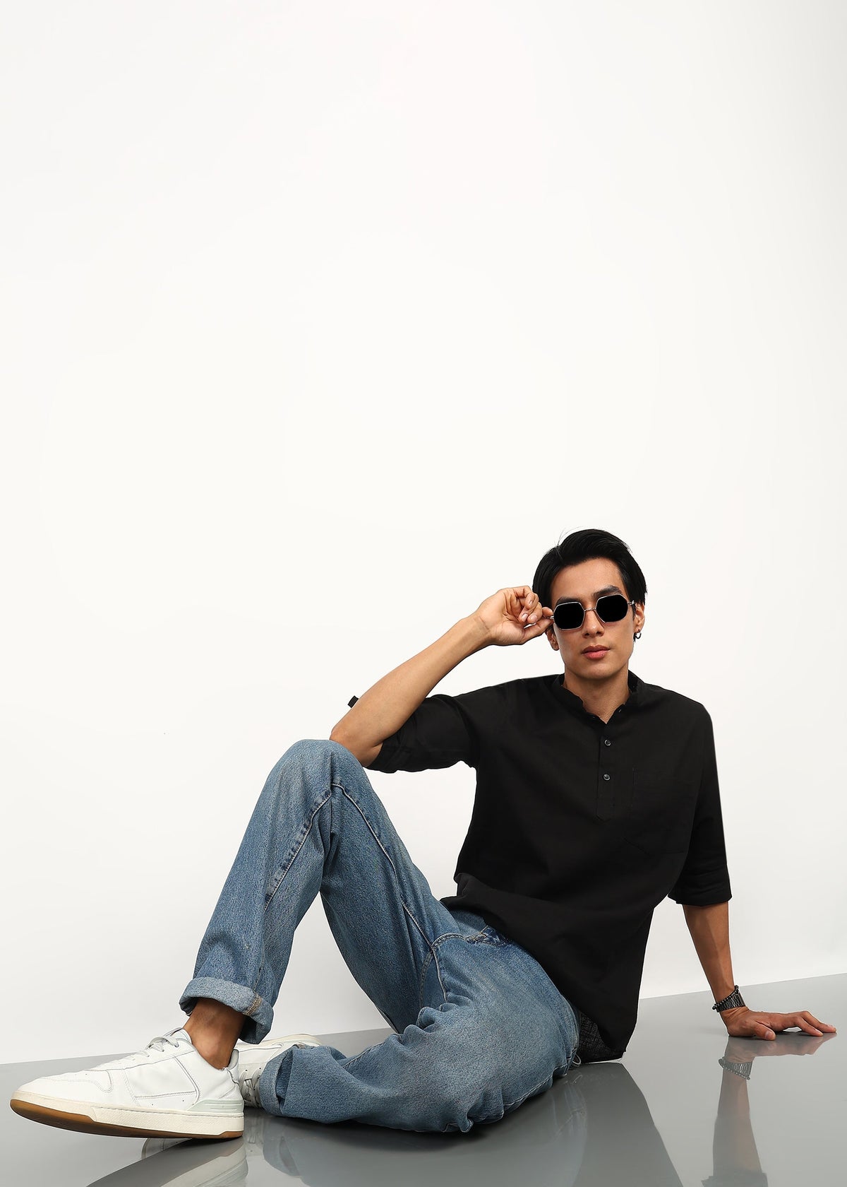 Fabmade Noir Linen Short Kurta | Grocsy