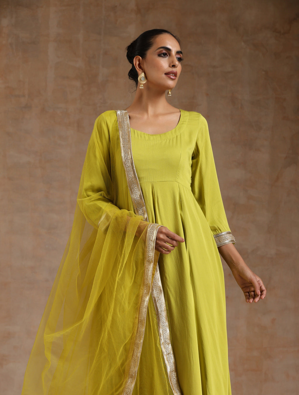 trueBrowns Lime Modal Satin Anarkali Set | Grocsy
