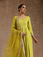 trueBrowns Lime Modal Satin Anarkali Set | Grocsy
