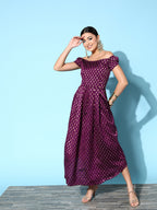 InWeave Women's Wine Brocade Dress | Grocsy