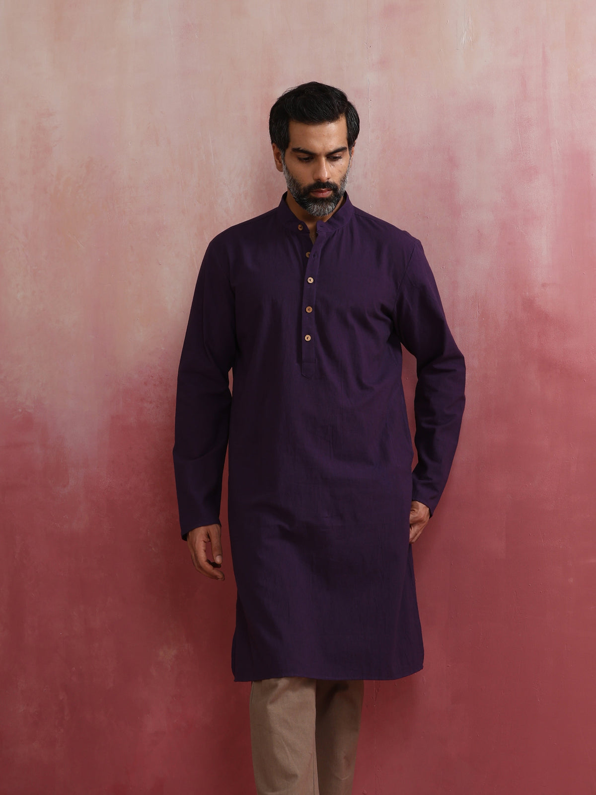 trueBrowns Men's Purple Mandarin Collar Kurta | Grocsy