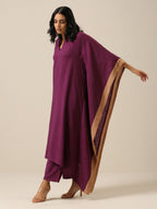 trueBrowns Plum Purple Slub Texture High Low Kaftan Pant Set | Grocsy