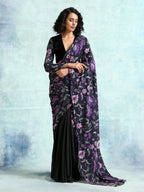 trueBrowns Black Printed Velvet Ready to Wear Saree | Grocsy