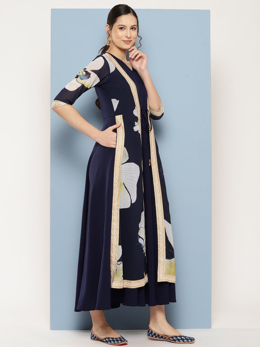 Ahalyaa Floral Printed Maxi Empire Ethnic Dress | Grocsy