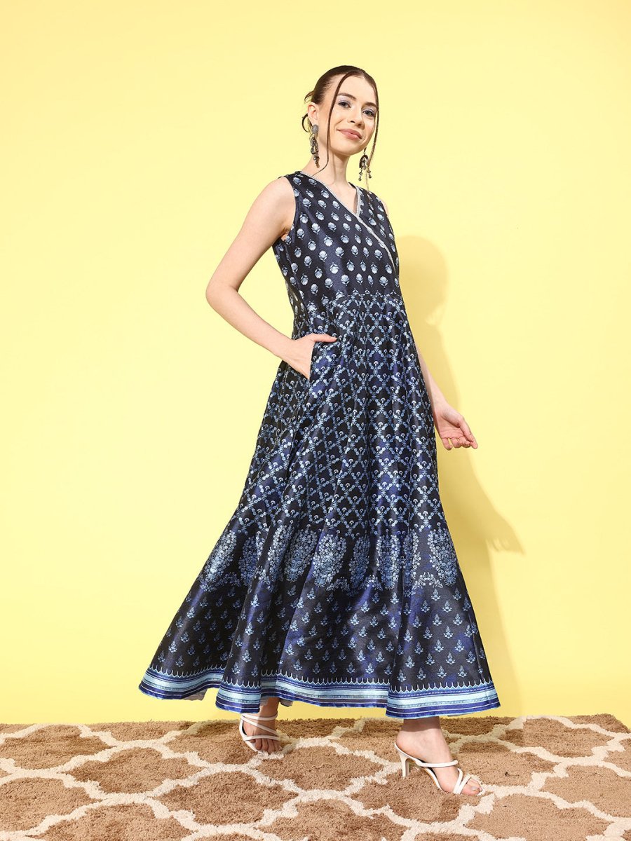 Ahalyaa Floral Printed Maxi Ethnic Dress | Grocsy