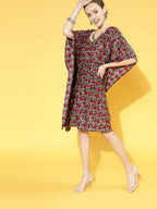 InWeave Women's Maroon Floral Jaal Print Kaftan Dress | Grocsy