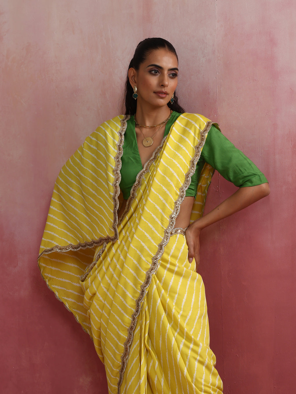 trueBrowns Lime Muslin Silk Saree | Grocsy
