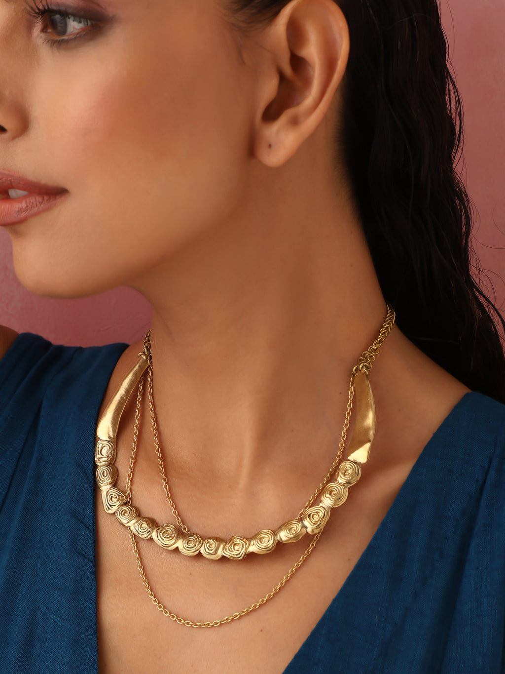 trueBrowns Brass Rose Layererd Necklace | Grocsy