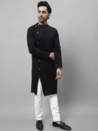 Even Apparels Black Sherwani Kurta With Asymetrical Cut | Grocsy