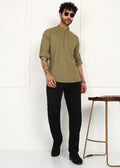 Fabmade Olive Root Linen Short Kurta | Grocsy