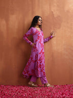 trueBrowns Purple Print A-line Kurta Set | Grocsy