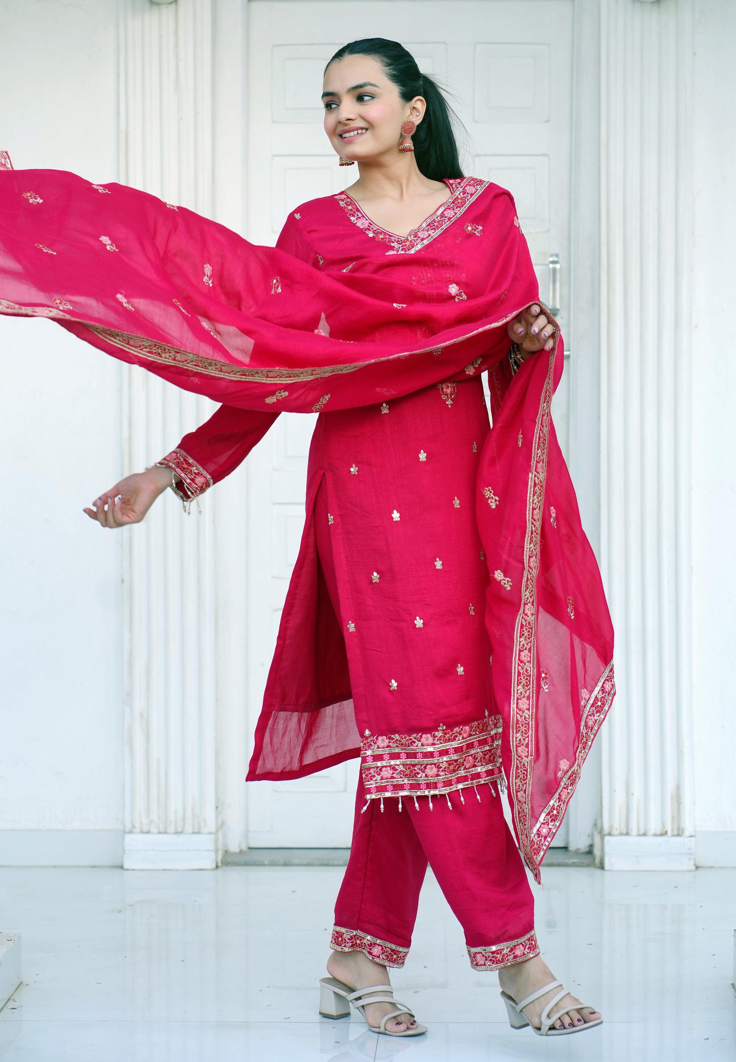 Yash Enterprise Pink Vichitra Silk Party Wear Embroidery Suit Set | Grocsy