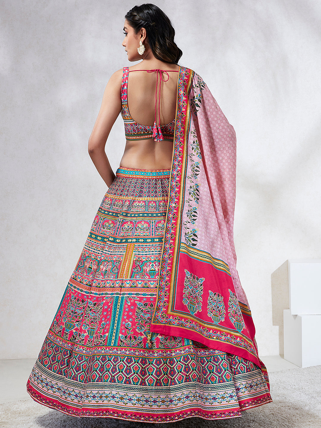 House of Panchhi Pink Pure Georgette Position Printing With Siroski Stone Work Lehenga Choli & Dupatta | Grocsy